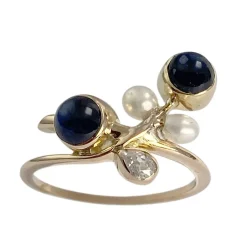 Bague d'occasion or 750 jaune diamant saphir perle de culture
