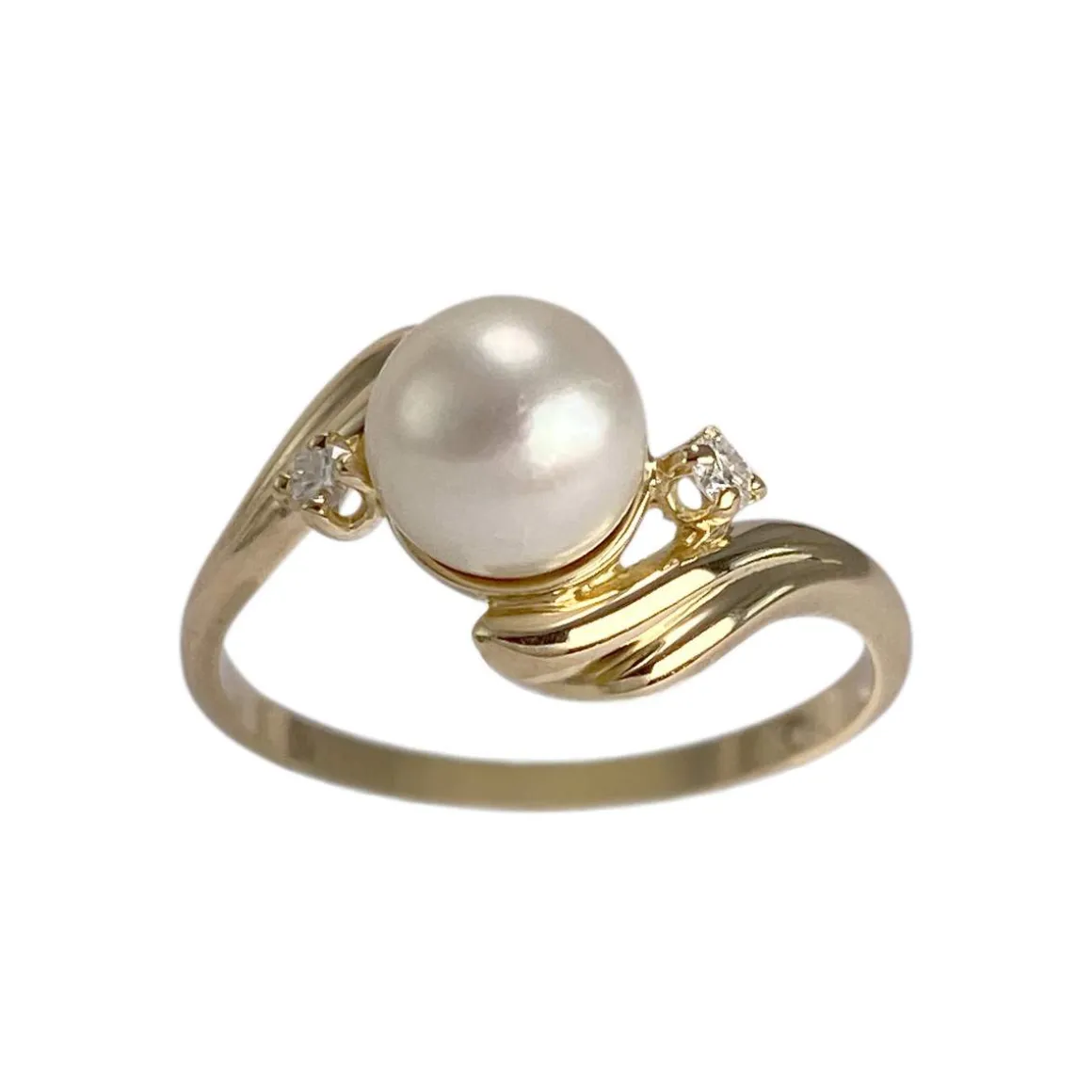 Bague d'occasion or 750 jaune diamants perle de culture