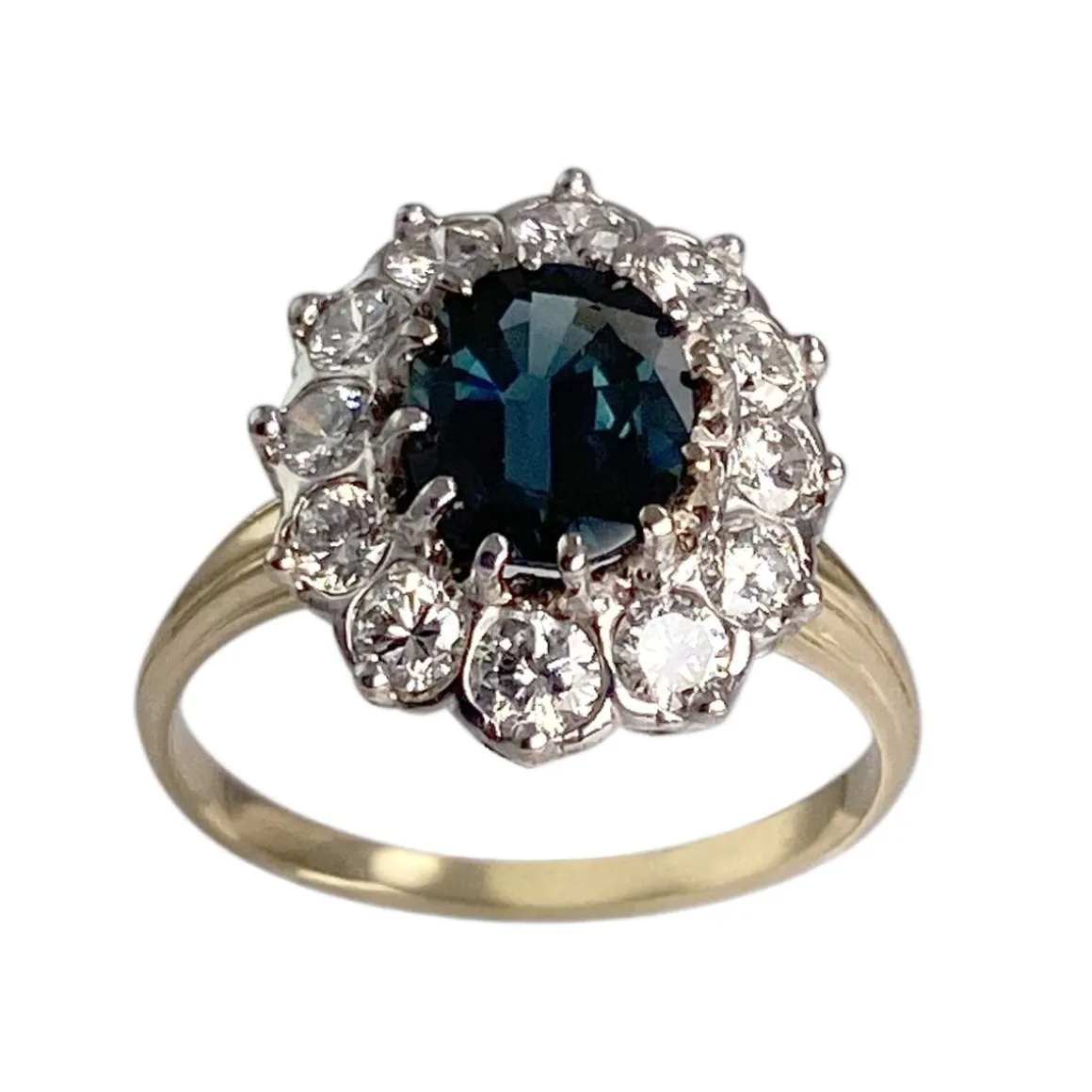 Bague d'occasion or jaune 750 et chaton or blanc 585 saphir diamants
