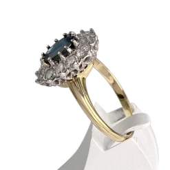 Bague d'occasion or jaune 750 et chaton or blanc 585 saphir diamants