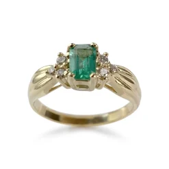 Bague d'occasion or 585 jaune émeraude diamants
