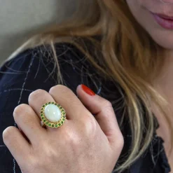 Bague d'occasion or 750 jaune opale tsavorite diamants