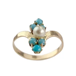 Bague d'occasion or 750 jaune perle de culture résines synthétiques