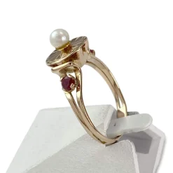 Bague d'occasion or 750 jaune perle de culture pierre synthetique