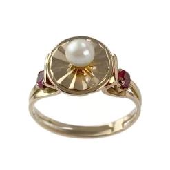Bague d'occasion or 750 jaune perle de culture pierre synthetique