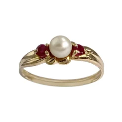Bague d'occasion or 750 jaune perle de culture rubis