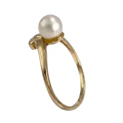 Bague d'occasion or 750 jaune perle de culture diamants