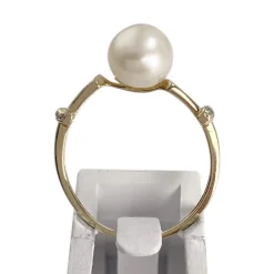Bague d'occasion or 375 jaune perle de culture et diamants