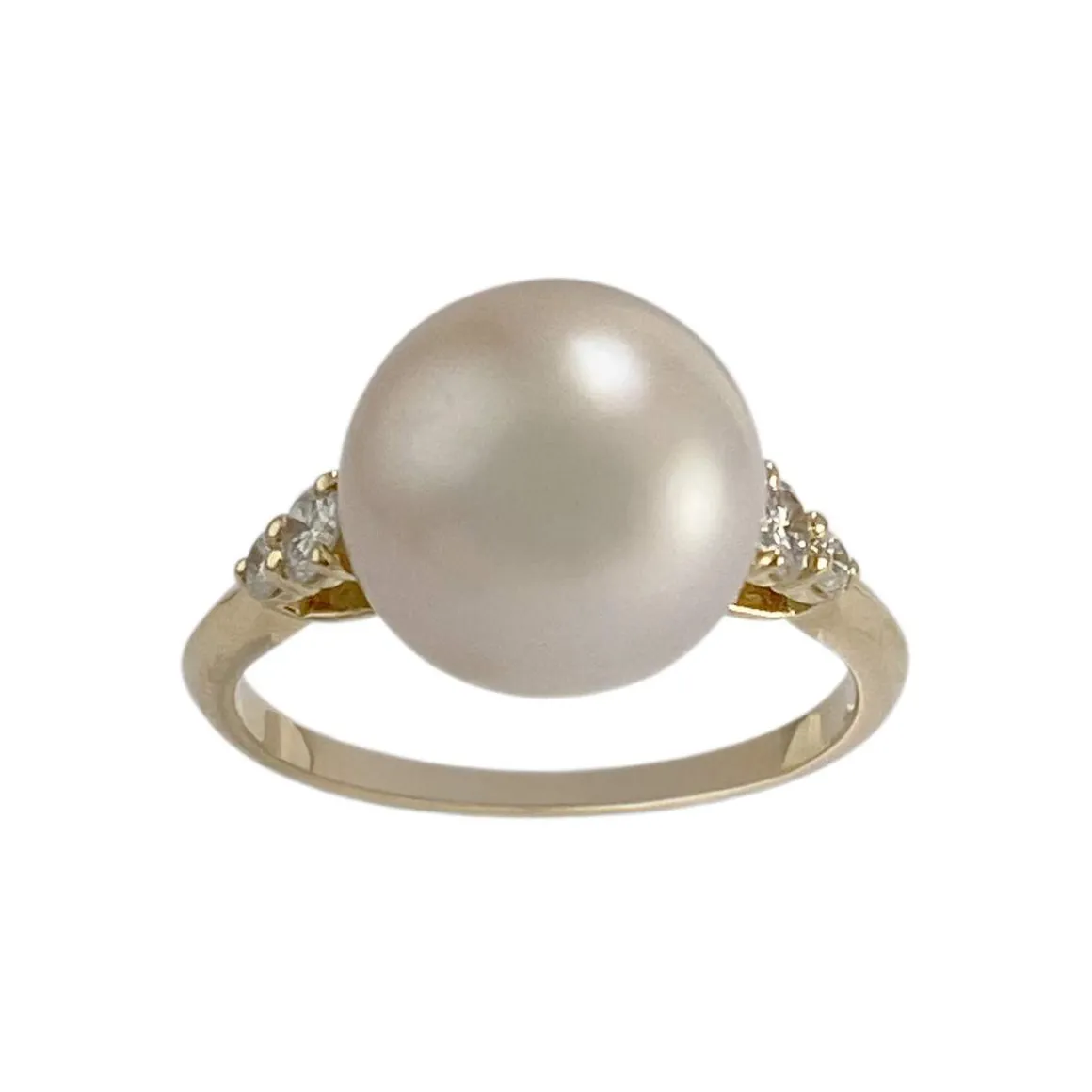 Bague d'occasion or 750 jaune perle de culture, diamants