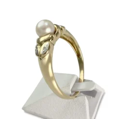 Bague d'occasion or 750 jaune perle de culture diamants