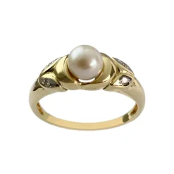 Bague d'occasion or 750 jaune perle de culture diamants