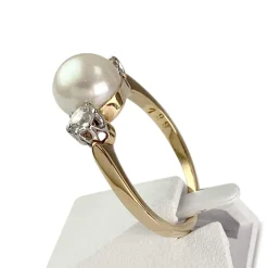 Bague d'occasion or 750 jaune perle de culture diamant
