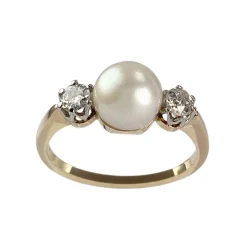 Bague d'occasion or 750 jaune perle de culture diamant