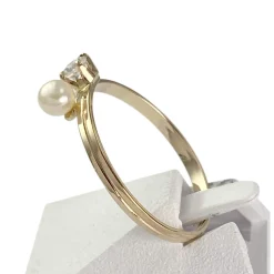 Bague d'occasion or 750 jaune perle de culture, zirconia