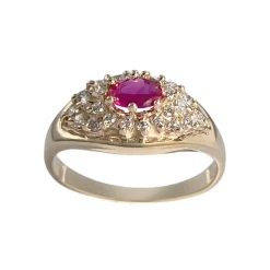 Bague d'occasion or 750 jaune rubis synthétique, zirconias
