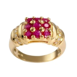 Bague d'occasion or 750 jaune rubis rouge et diamant