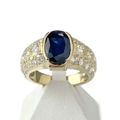 Bague d'occasion or 750 jaune saphir diamants