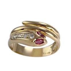 Bague d'occasion or 750 jaune serpent diamant rubis