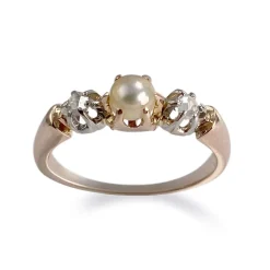 Bague d'occasion or 750 rose perle de culture diamants
