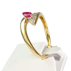 Bague d'occasion 2 ors 750 diamant, rubis