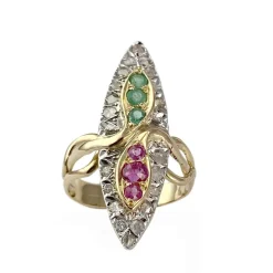 Bague d'occasion 2 ors 750 diamants rubis émeraudes