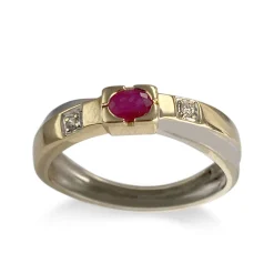 Bague d'occasion 2 ors 750 diamants, rubis