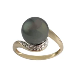 Bague d'occasion 2 ors 750 perle de tahiti diamants