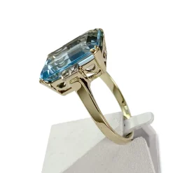 Bague d'occasion or 585 2 tons aigue marine diamants
