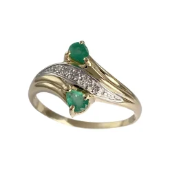 Bague d'occasion or 750 2 tons diamant emeraude
