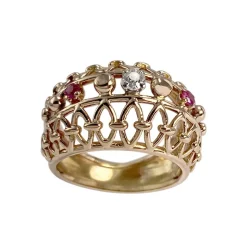 Bague d'occasion or 750 2 tons diamant rubis