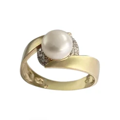 Bague d'occasion  or 750 2 tons diamants et perle de culture de Chine
