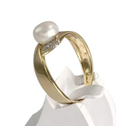 Bague d'occasion  or 750 2 tons diamants et perle de culture de Chine