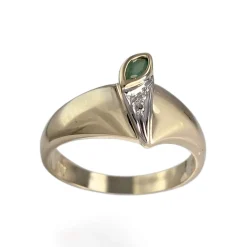 Bague d'occasion or 585 2 tons diamant émeraude