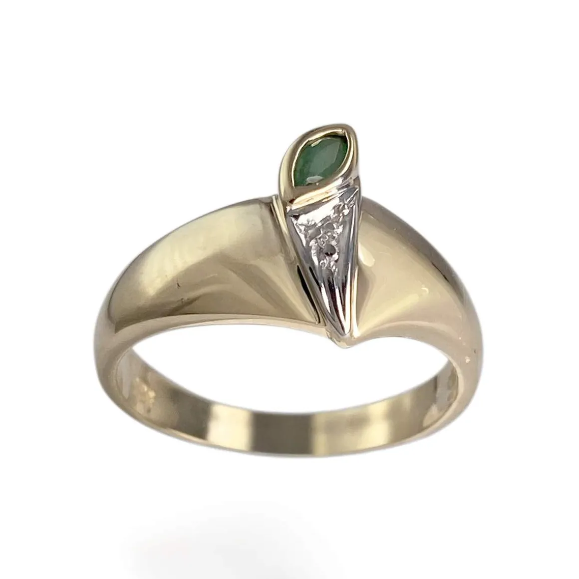 Bague d'occasion or 585 2 tons diamant émeraude