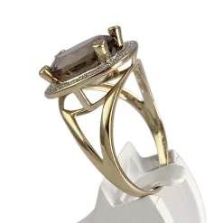 Bague d'occasion  or 375 2 tons diamants et quartz fumé