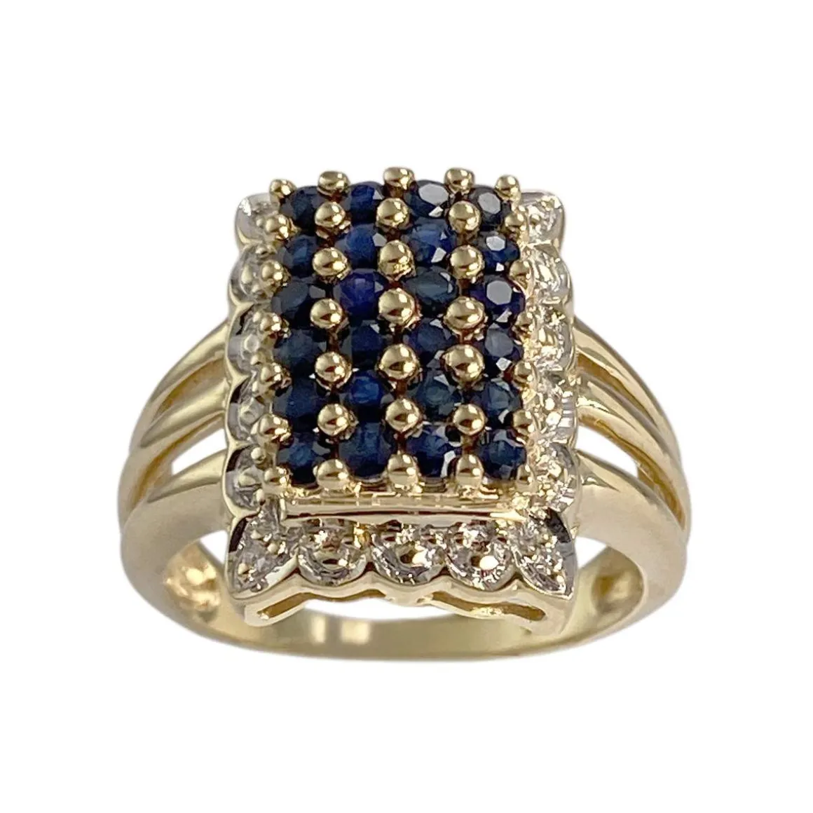 Bague d'occasion or 750 2 tons diamants et saphirs