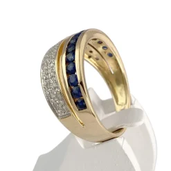 Bague d'occasion  or 750 2 tons diamants saphirs