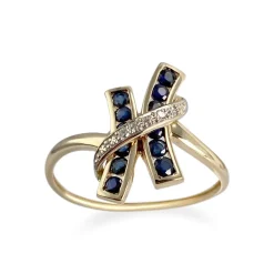 Bague d'occasion  or 750 2 tons diamants saphirs