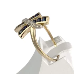 Bague d'occasion  or 750 2 tons diamants saphirs