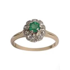 Bague d'occasion or 2 tons 750 emeraude diamant