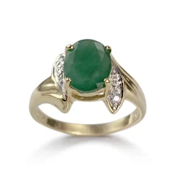 Bague d'occasion or 585 2 tons émeraude diamants