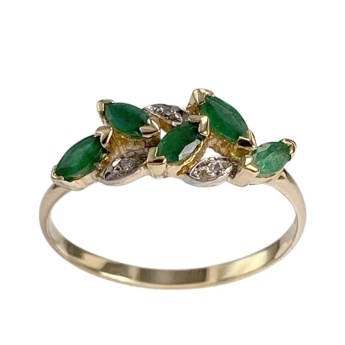 Bague d'occasion or 750 2 tons émeraudes diamants
