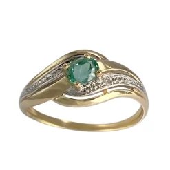 Bague d'occasion  or 2 tons 750 émeraude diamant