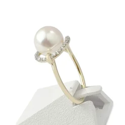 Bague d'occasion or 750 2 tons perle de culture du Japon et diamants