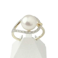 Bague d'occasion or 750 2 tons perle de culture du Japon et diamants