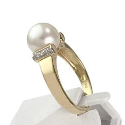Bague d'occasion or 750 2 tons perle de culture diamants