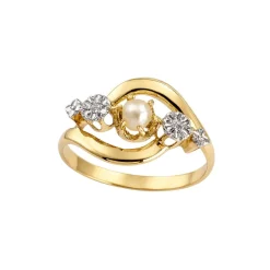 Bague d'occasion or 750 2 tons perle fine diamants