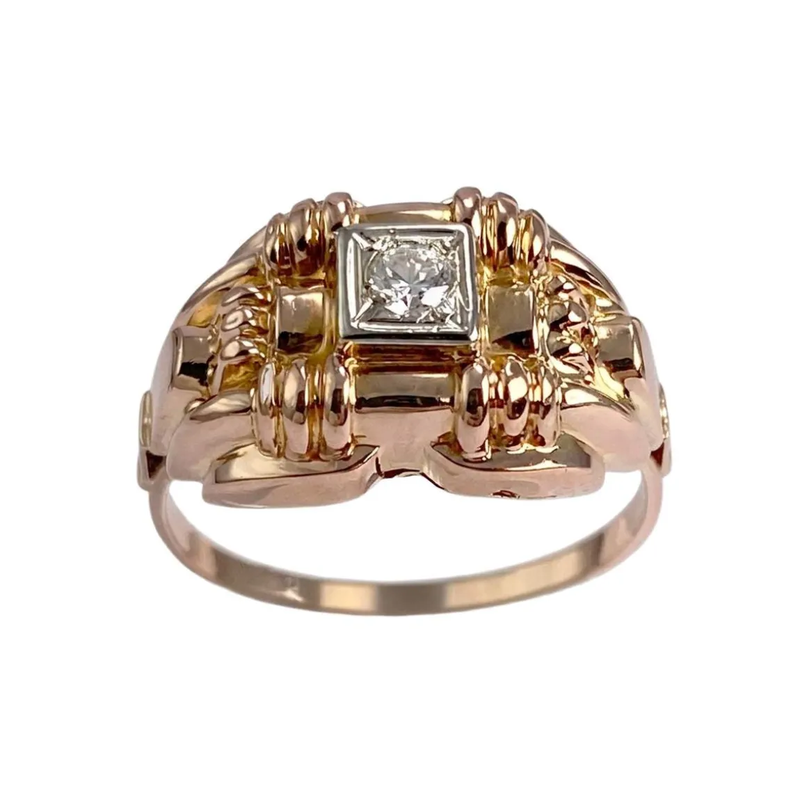 Bague d'occasion or 750 2 tons pierre blanche synthétique
