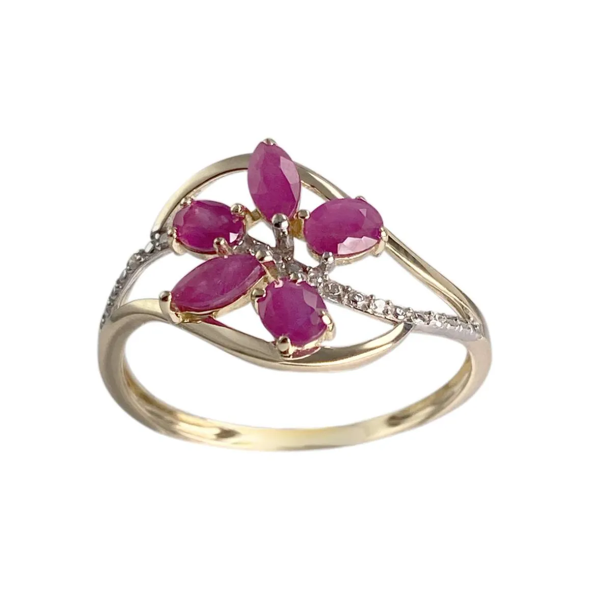 Bague d'occasion or 375 2 tons rubis diamant