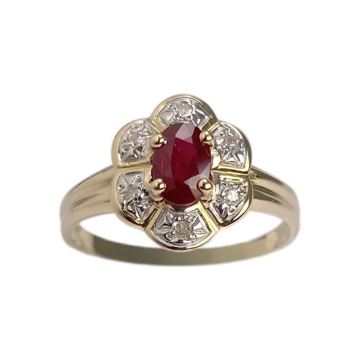 Bague d'occasion or 750 2 tons rubis diamant